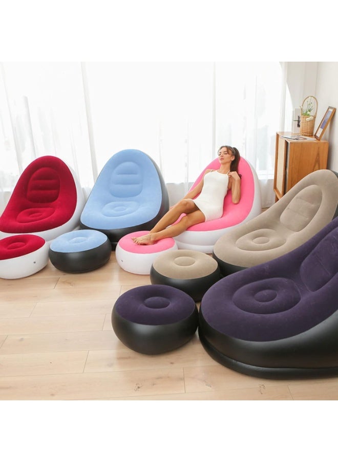 ELTRAZONE Foldable Inflatable Sofa and Footstool Set – Comfortable Air Cushion Recliner with Soft Flocked Surface, Portable PVC Lounger, Easy Setup, Supports Up to 100 kg - Image 4